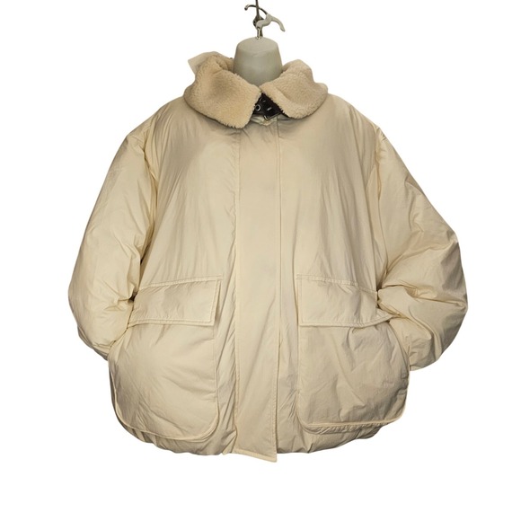 KBB by Kahlana Oversized Puffer Jacket Women Cream New Shearling Collar Aviator - Picture 4 of 5